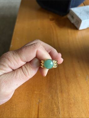 Gold Ring with Green Aventurine Stone - Size 6